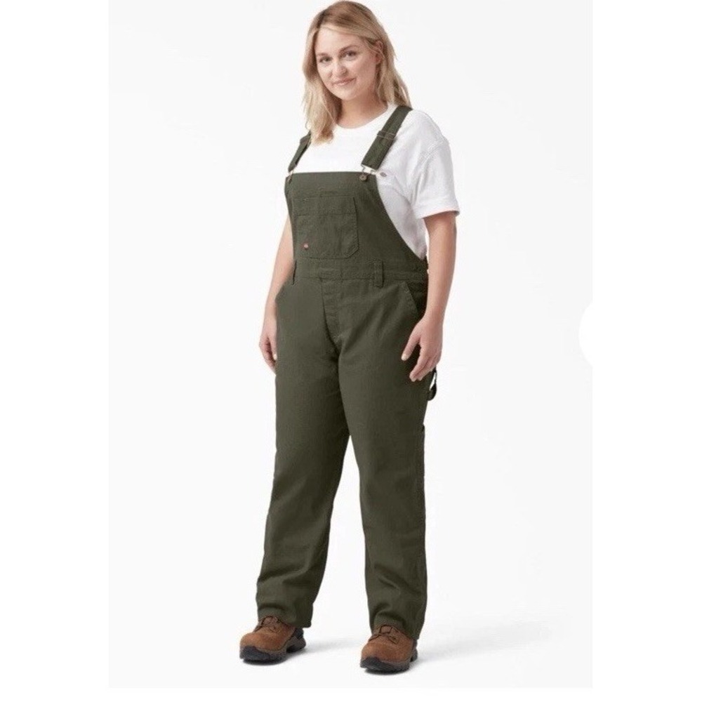 Dickies Bibs Overalls Womens 16 W Green Relaxed Fit Straight Leg Cargo Pants New